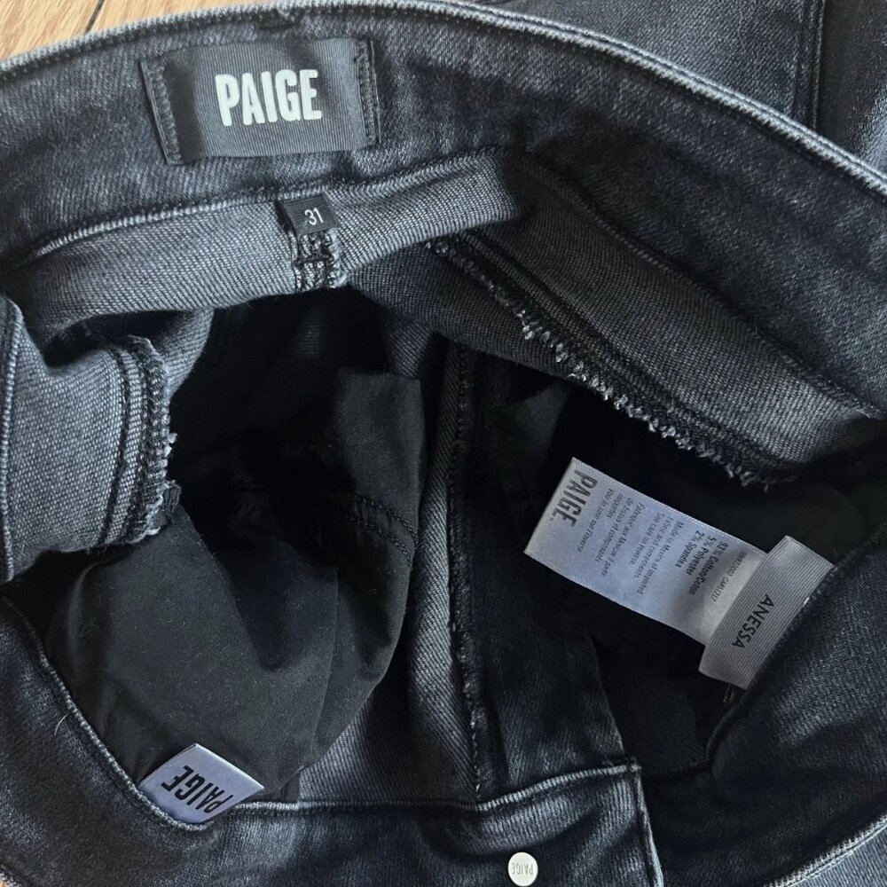 Paige Anessa High Rise Wilde Leg Crop Jeans Raw Frayed Hems Black Lotus 31 EUC! - Picture 6 of 10